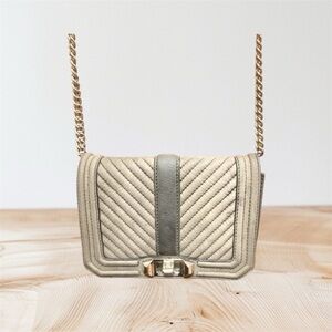 🌺Vtg Rebecca Minkoff Love Crossbody Chevron Quilting Two Tone Green Leather Bag
